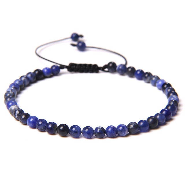 Bracelet - 4mm Beaded Adjustable Natural Stone Energy Chakra Bracelets For Men Women Kids Lapis Lazuli