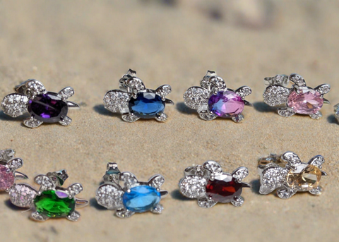 Dainty Turtle Patience Earrings Red, Purple, Pink, Blue, Ombre, Rainbow, Green, Yellow