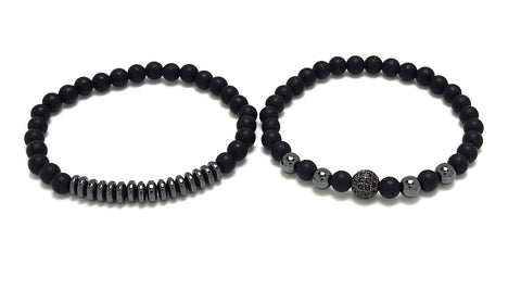 Black Frosted Matte Connected Hearts Couples Bracelet