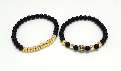 Black Frosted Matte Connected Hearts Couples Bracelet