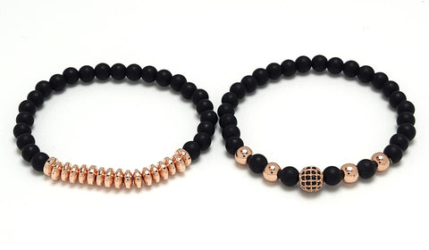 Black Frosted Matte Connected Hearts Couples Bracelet