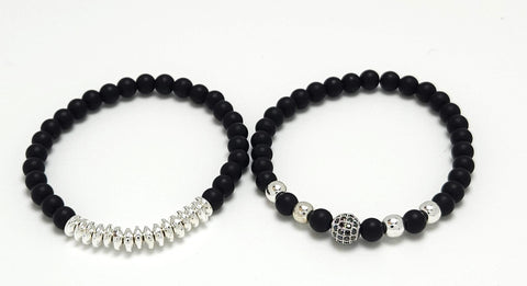 Black Frosted Matte Connected Hearts Couples Bracelet