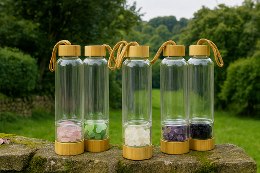 Crystal-Infused Glass Water Bottle – Hydration with purpose. Support for your day.