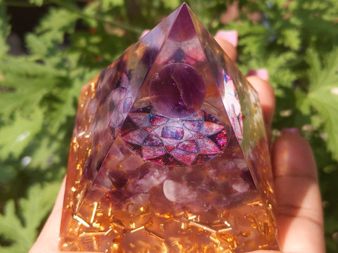 Lotus Flower Amethyst Spiritual Growth & Intuition Orgone Pyramid - Something U Luv