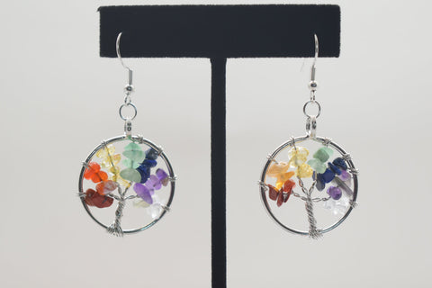 Earrings - Tree Of Life Chakra Stone Wire-wrapped Dangle Earrings