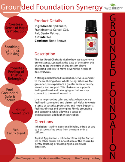 Grounded Foundation Essential Oil Chakra Blend -Use to help, soothe, calm and relax when you are feeling disconnected and distressed. Helps to create a sense of security, protection, and hope.