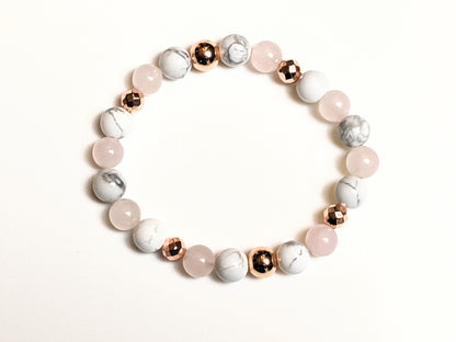 Bracelet - Rose Quartz, White Turquoise, Hematite, Lava Stone Mix Bracelets