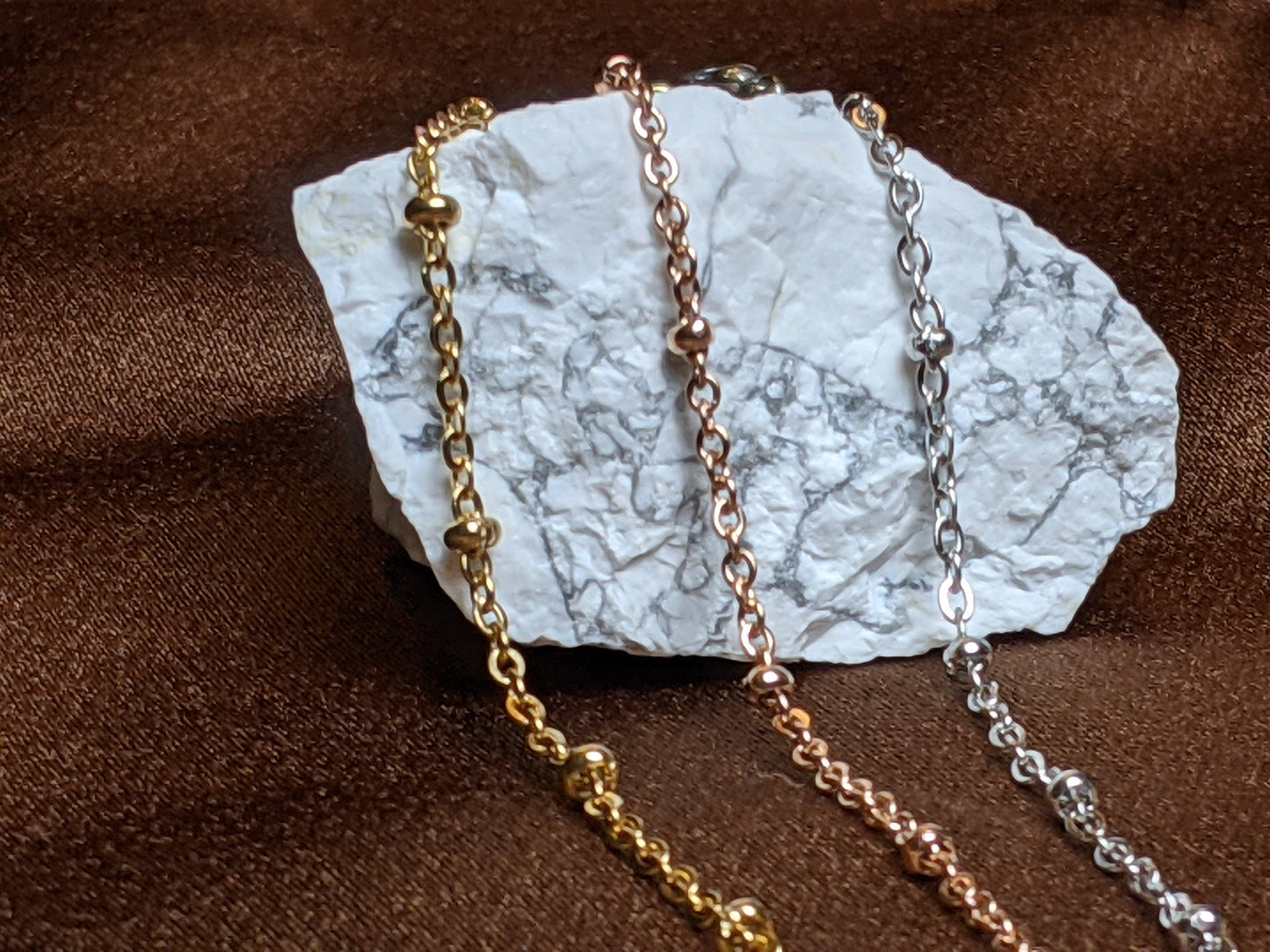 Necklaces - 30" & 24” Long,  Rose Gold Plated, Titanium Plated, 18K Gold Plated Balled Stainless Steel Flat Chain For Men, Women
