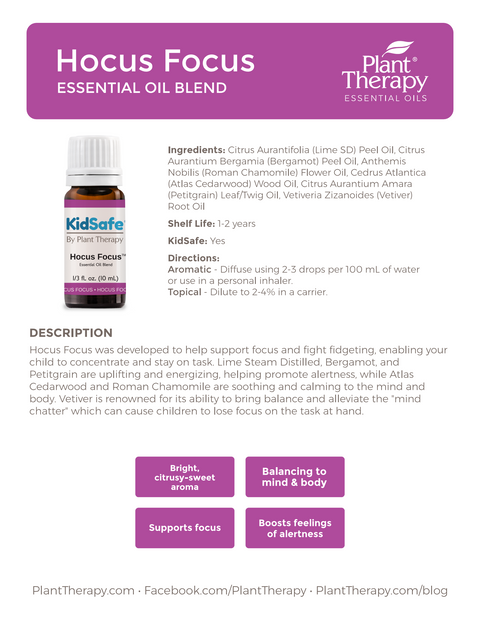 Mezcla de aceites esenciales Hocus Focus KidSafe de Plant Therapy