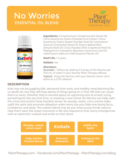 Worry Free Essential Oil Synergy Blend & No Worries KidSafe Blend by Plant Therapy