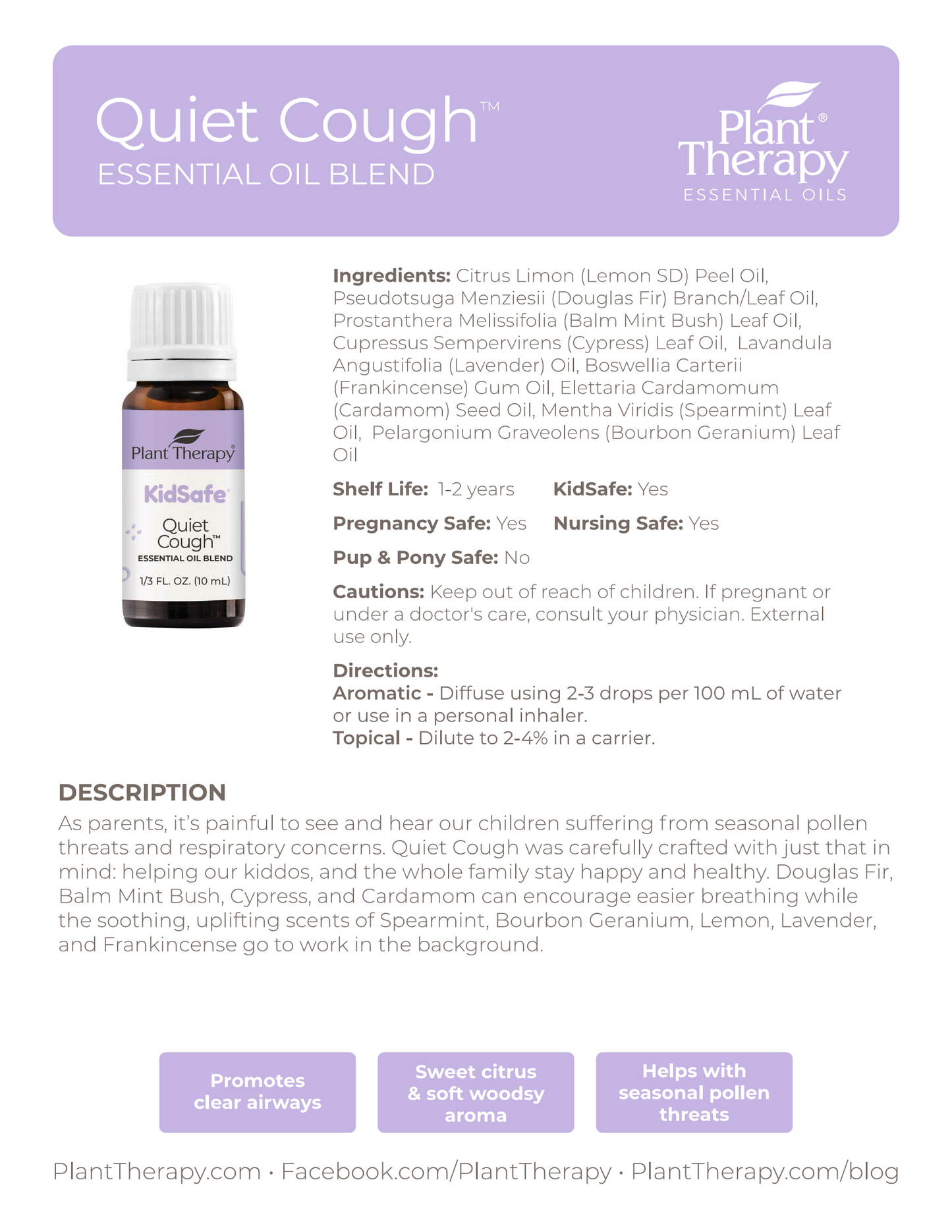 Quiet Cough™ KidSafe Essential Oil Blend by Plant Therapy