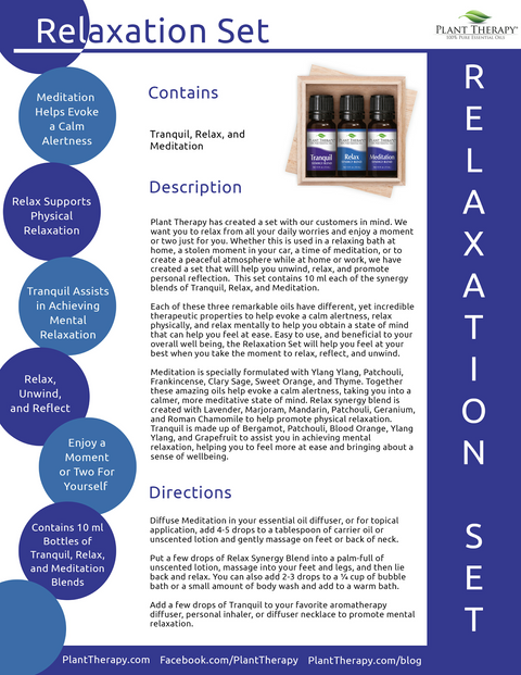 Plant Therapy Relxation set that will help you unwind, relax, and promote personal reflection. PErfect gift for Christmas, Valentines day, Birthday, Anniversary
