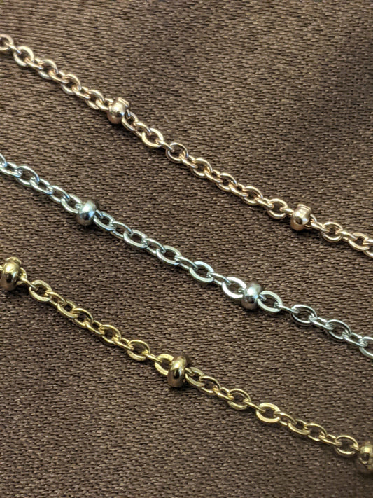Necklaces - 30" & 24” Long,  Rose Gold Plated, Titanium Plated, 18K Gold Plated Balled Stainless Steel Flat Chain For Men, Women