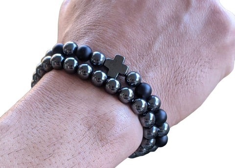 Bracelet - Black Agate & Hematite, Root Chakra Bracelet Set