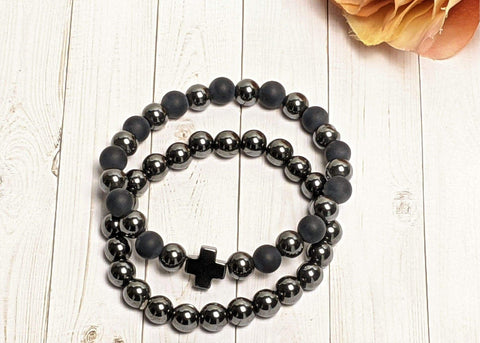 Bracelet - Black Agate & Hematite, Root Chakra Bracelet Set