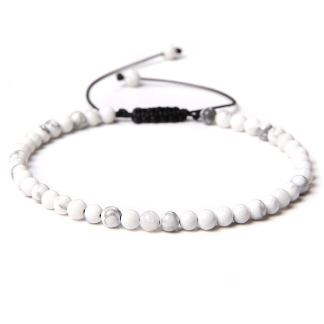 Bracelet - 4mm Beaded Adjustable Natural Stone Energy Chakra Bracelets For Men Women Kids Howlite white