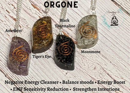 Necklace - Black Tourmaline, Amethyst, Moonstone, Tiger's Eye Orgone Necklace