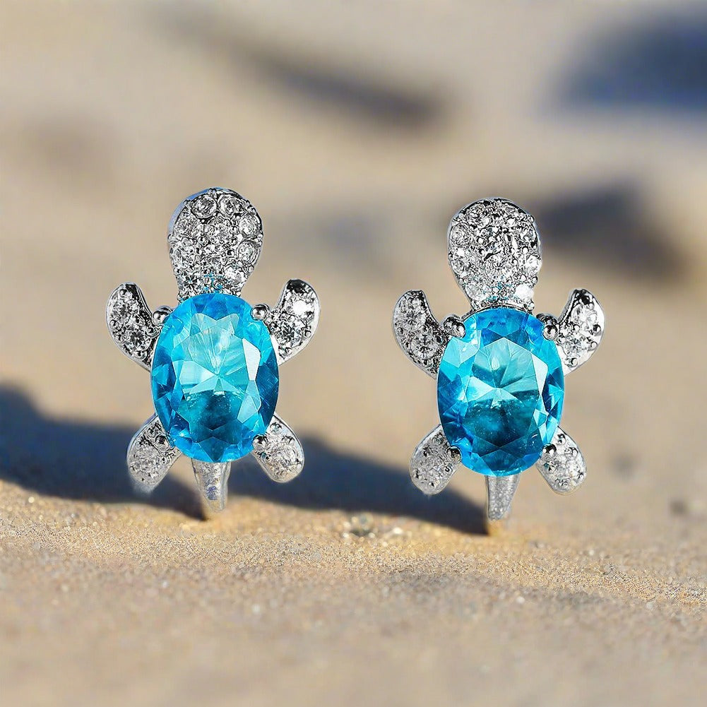 Stud Earrings - Blue Turtle Earrings 