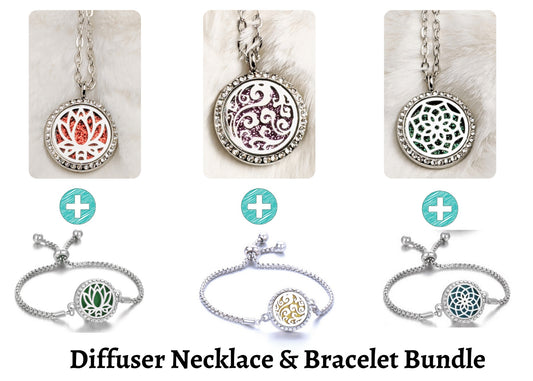Necklace & Bracelet Set - Mood Boosting, Calming Aromatherapy Diffuser Sparkling Necklace & Bracelet Bundle