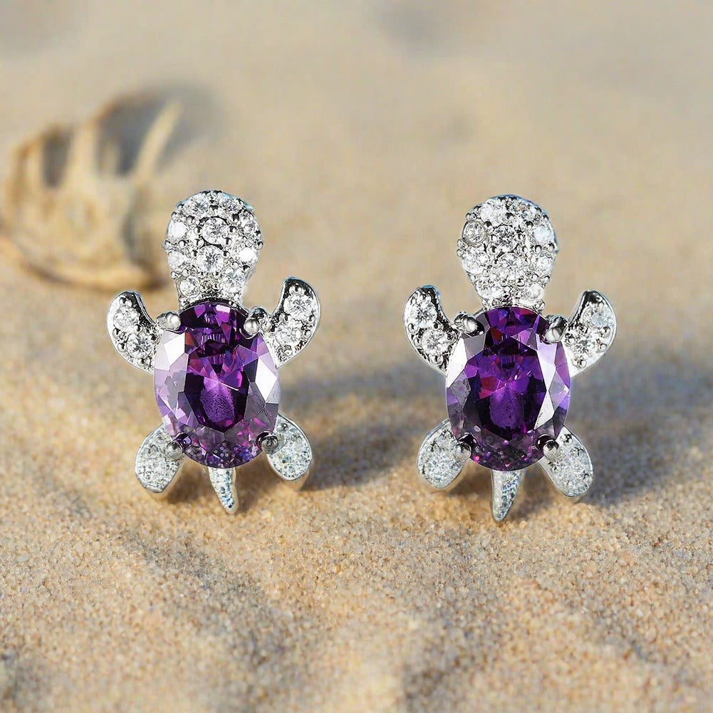 Stud Earrings - Purple Shiny Turtle Earrings , Bridesmaids Gift, Anniversary gift, birthday gift for wife, daughter girlfriend 