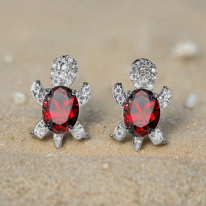 Stud Earrings - red Turtle  Earrings  January June birthstone earrings 