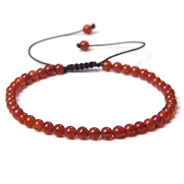 4mm Beaded Adjustable Natural Stone Energy Chakra Bracelets for Men Women Kids Red Agate