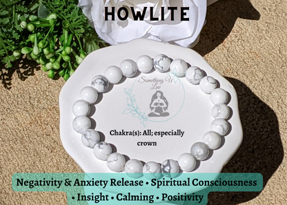 Anxiety Bracelet Negativity Release & Positive Reframing 8mm Bead Bracelet, Howlite, White Turquoise Bracelet, Chakra Energy Bracelet